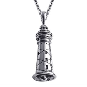 Cape Lookout Lighthouse Necklace - Sterling Silver Bell Pendant with Chain